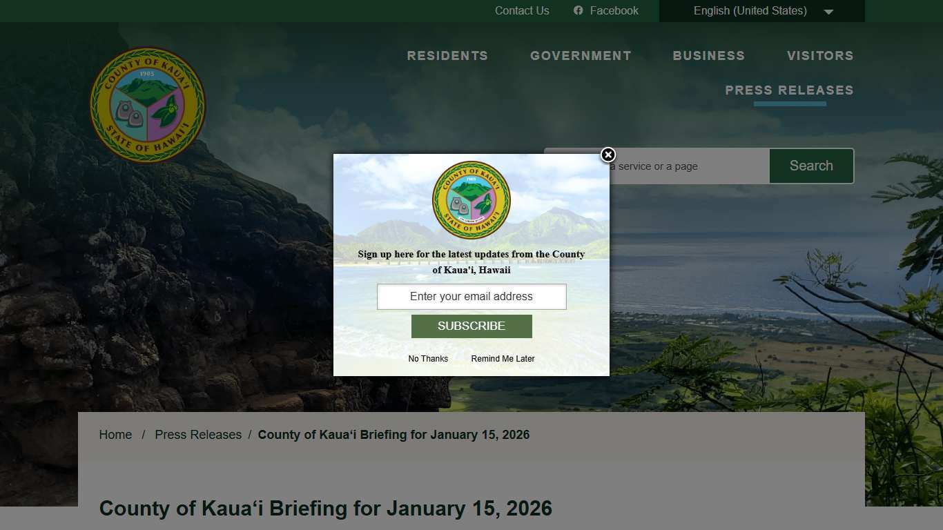 County of Kaua‘i Briefing for January 15, 2026 - Kauai County, HI